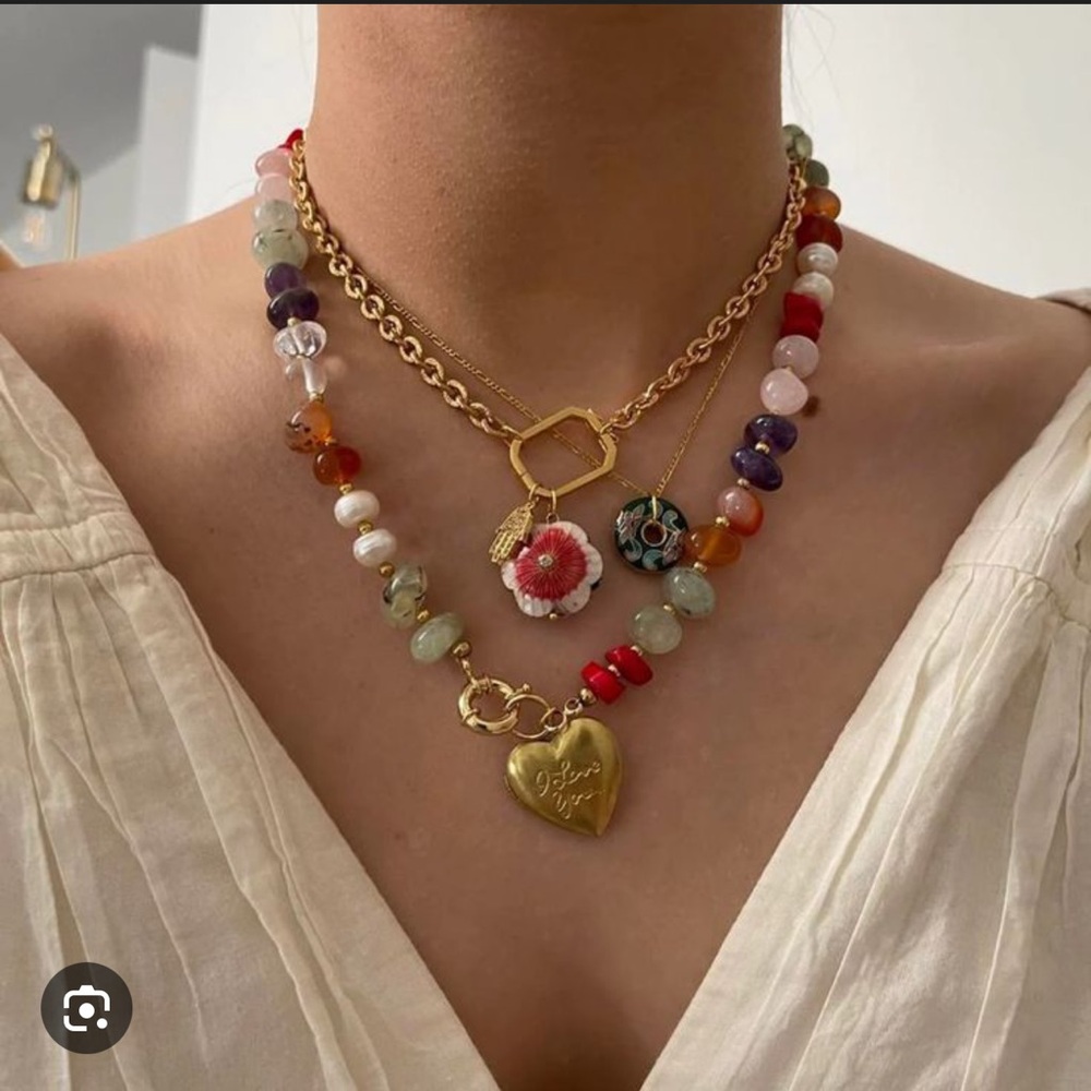 Colorful Beaded Necklace with heart locket